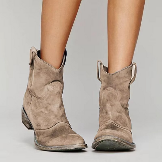 Western Pointed Toe Slip-On Ankle Boots
