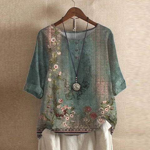 Vintage Floral Print Relaxed Blouse