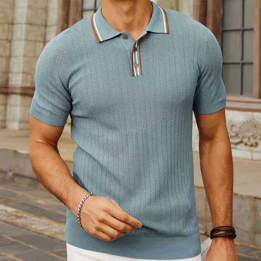 Short Sleeve Ribbed Collar Summer Polo