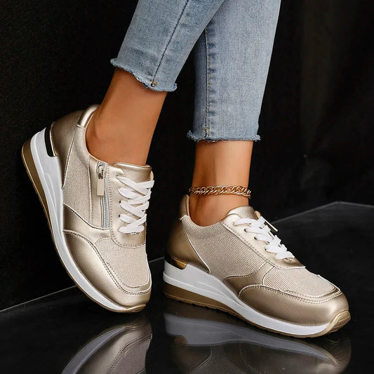 Metallic Platform Zip Sneakers