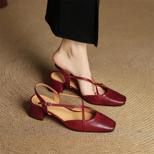 Closed Toe Block Heel Buckle Strap Heels
