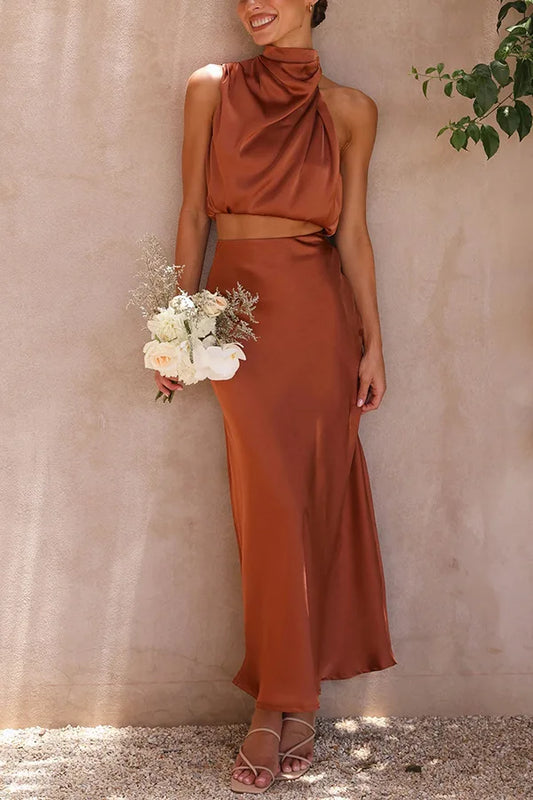 Draped Top And Long Skirt Set