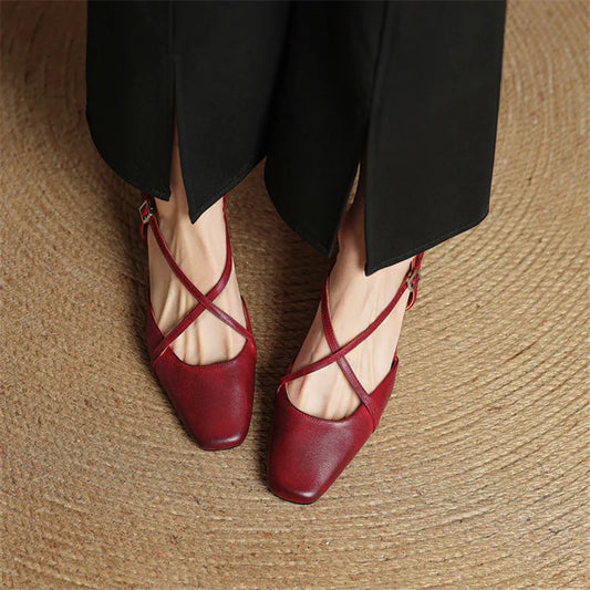 Closed Toe Block Heel Buckle Strap Heels