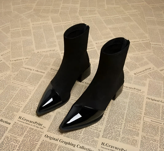 Suede Block Heel Ankle Boots for Women