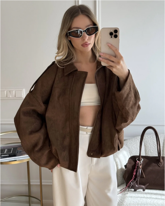 Oversized Faux Suede Utility Jacket