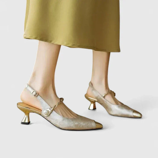 Pointed Toe Orthopaedic Kitten Heels With Pearl Detail