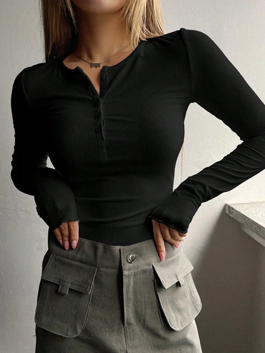 Rib Detail Button Henley Top