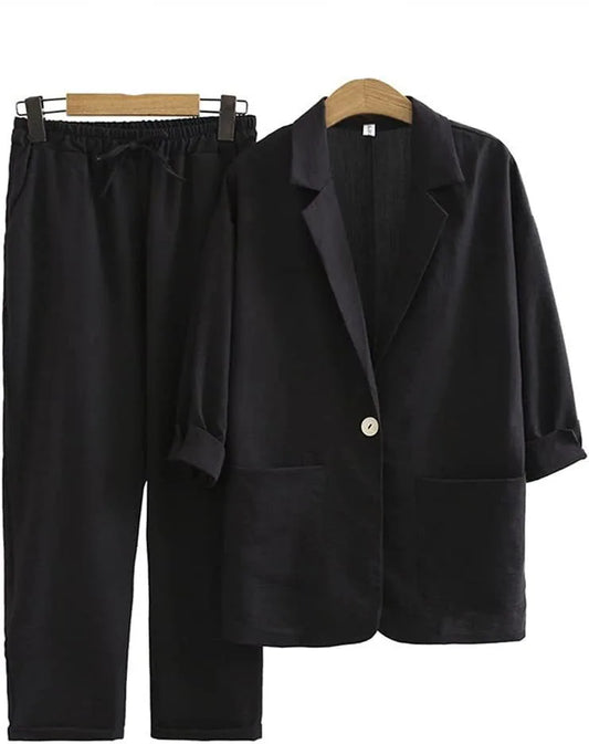 Relaxed Cotton Linen Jacket And Trouser Set