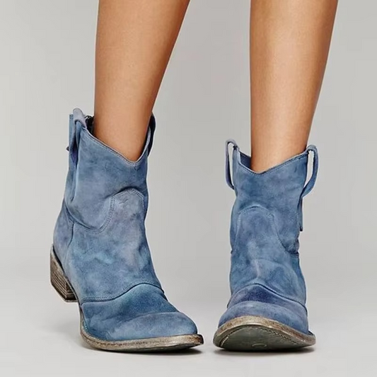 Western Pointed Toe Slip-On Ankle Boots
