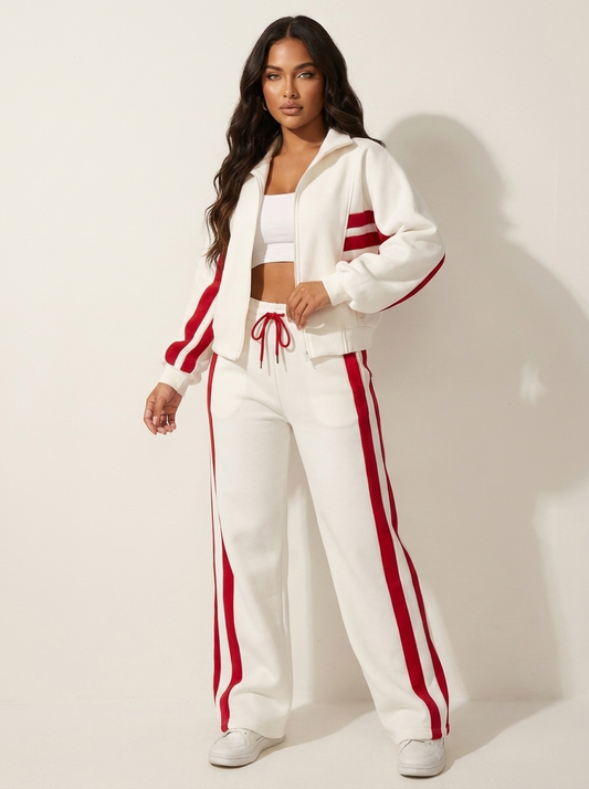 Contrast Stripe Zip Up Tracksuit Set