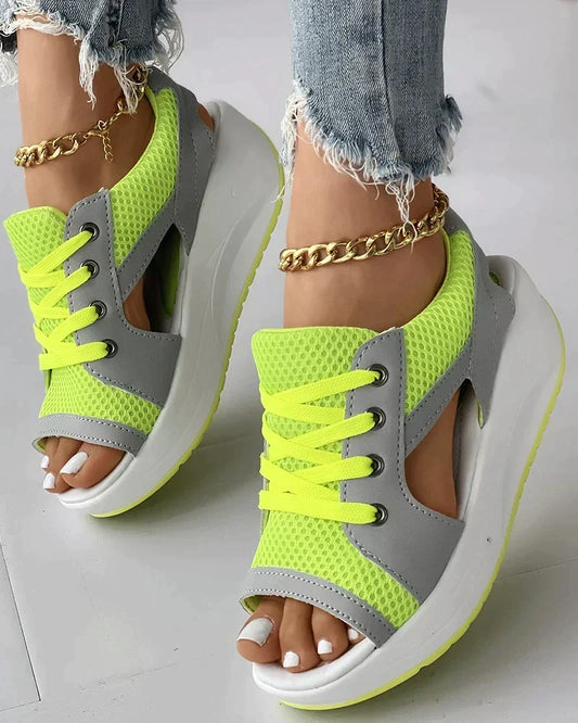 Women's Lace Up Cut Out Orthopedic Platform Sandals