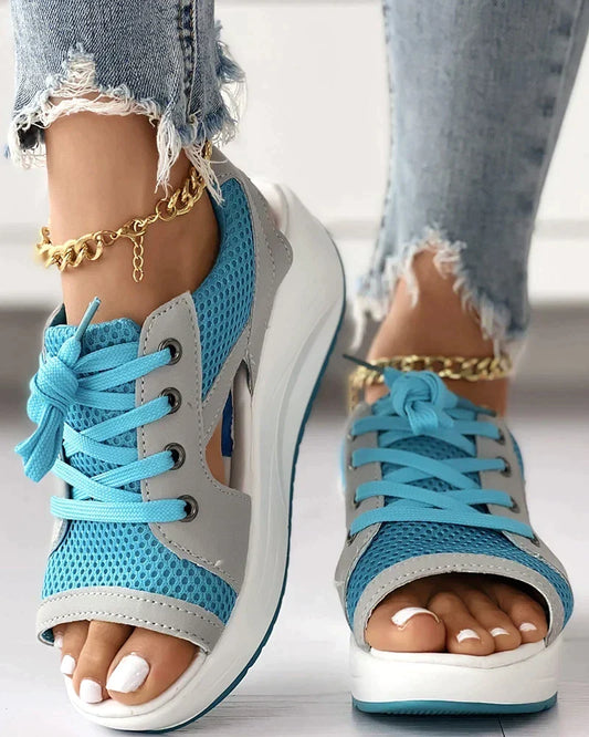 Women's Lace Up Cut Out Orthopedic Platform Sandals