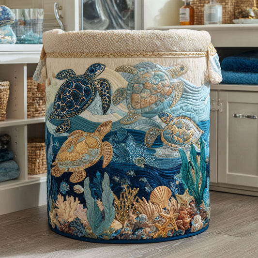 Quilted Foldable Laundry Basket with Seashell Print