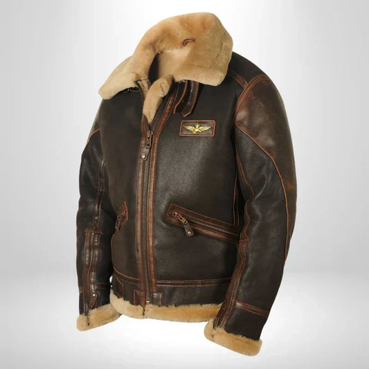 Men's Vintage Aviator Jacket with Fur Collar