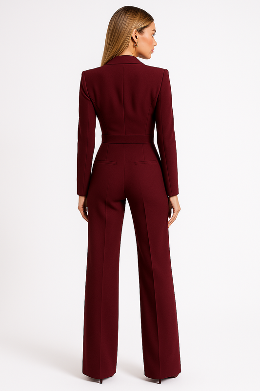 Long Sleeve Wrap-Style Jumpsuit with Wide Leg