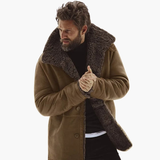 Men's Fleece Lined Winter Jacket with Wide Lapel