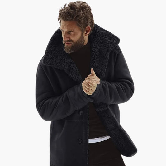 Men's Fleece Lined Winter Jacket with Wide Lapel