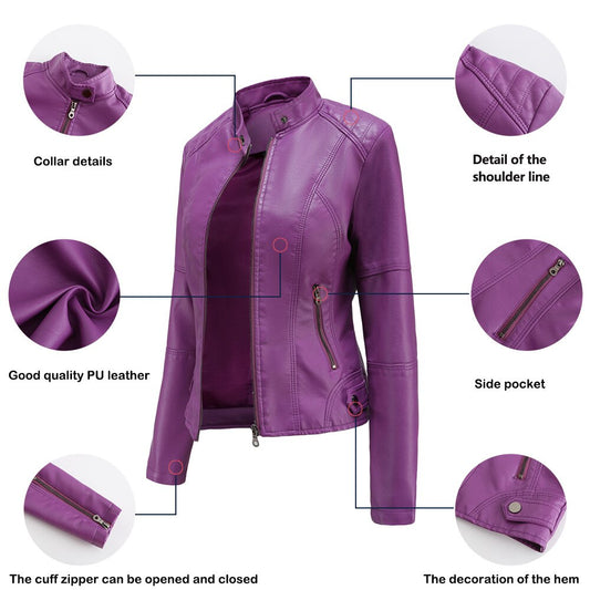 Women's Mao Collar Faux Leather Jacket