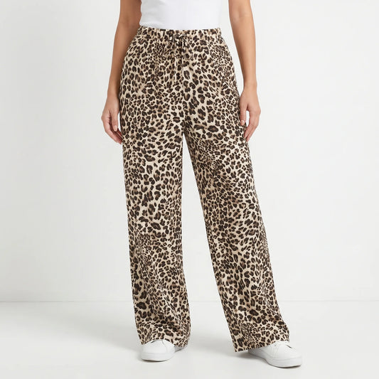 High-Waisted Leopard Print Wide-Leg Trousers
