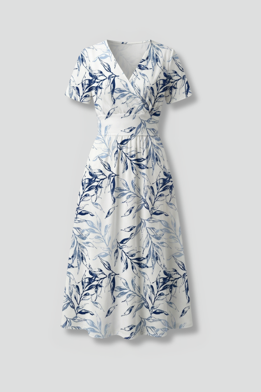 V-Neck Floral Print A-Line Midi Dress