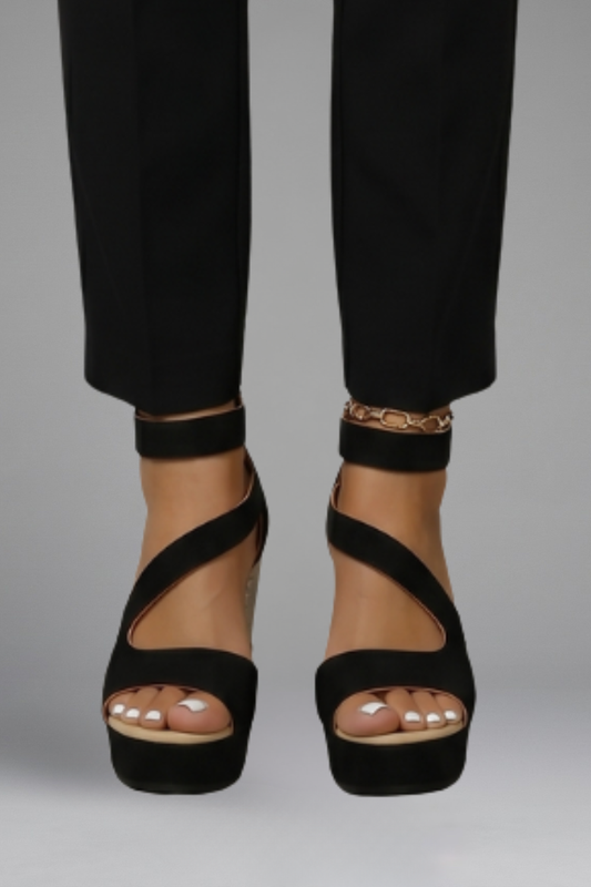 Woven Wedge Orthopaedic Sandals With Back Zip