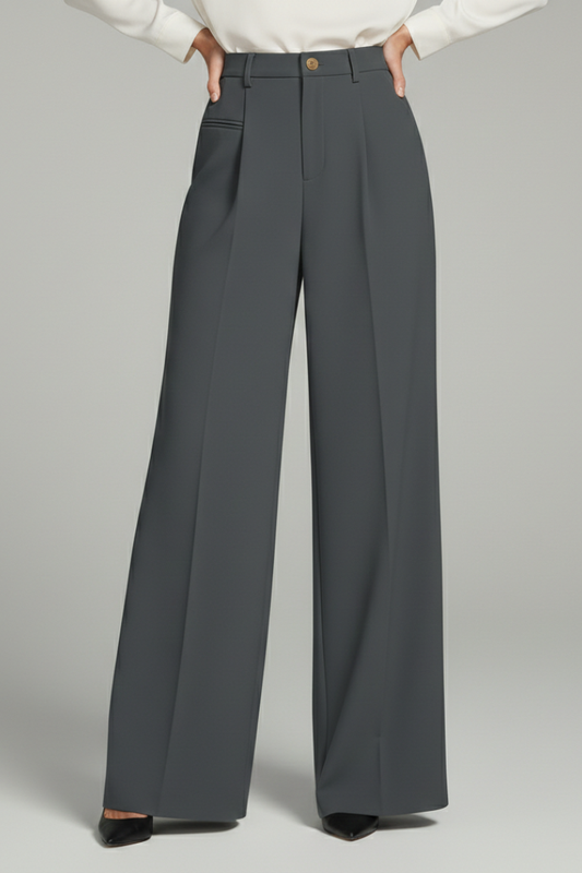 Pleated Wide-Leg Palazzo Trousers With Pockets