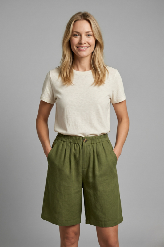 Elastic Waist Shorts with Side Pockets