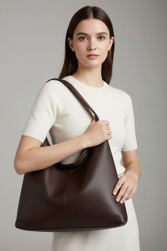 Classic Faux Leather Tote Bag With Large Inner Pocket