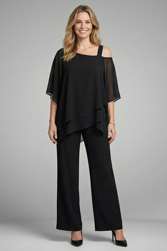 Asymmetrical Top Wide-Leg Two-Piece Set