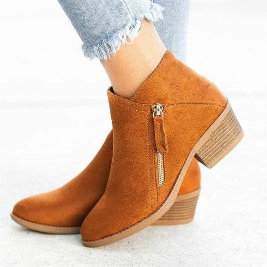 Side-Zip Ankle Boots with Low Heel
