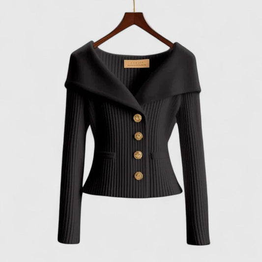 Women's Off-Shoulder Ribbed Knit Button Sweater