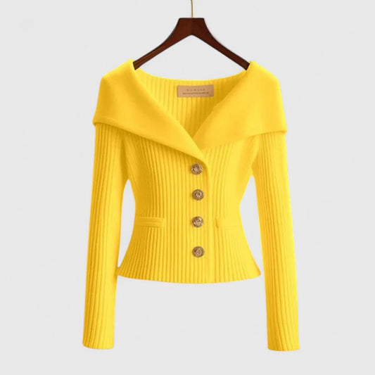 Women's Off-Shoulder Ribbed Knit Button Sweater