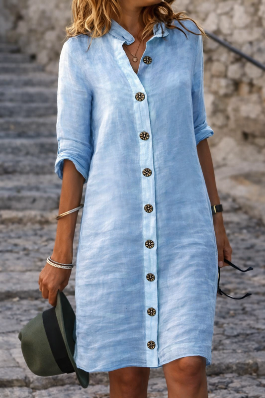 Button Front Half Sleeve Shirt Dress