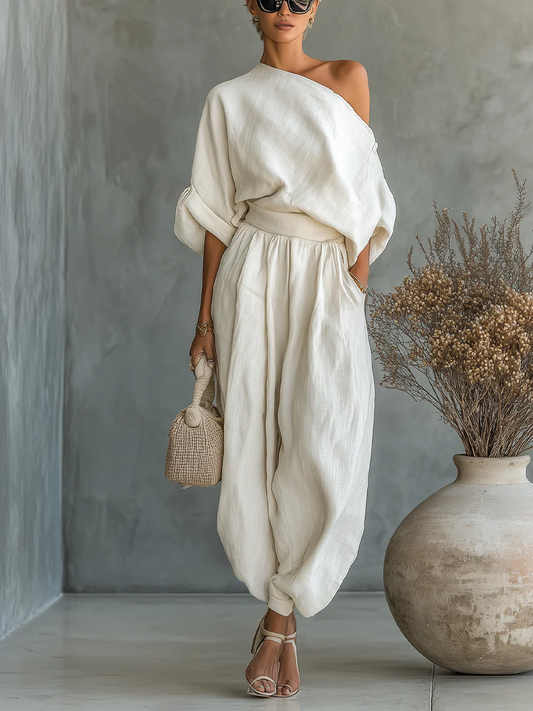 Off Shoulder Top And Tapered Trouser Set