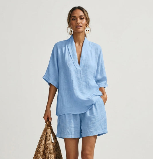 Relaxed Two Piece Top And Shorts Set
