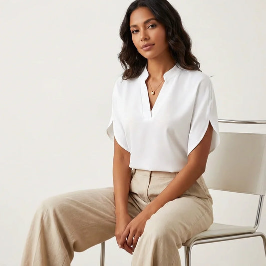 Relaxed Fit V-Neck Summer Blouse