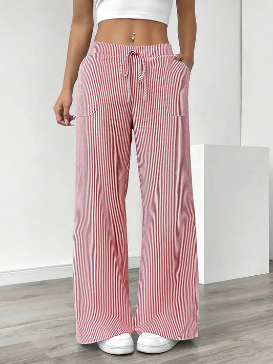 Women's Striped Wide Leg Drawstring Trousers