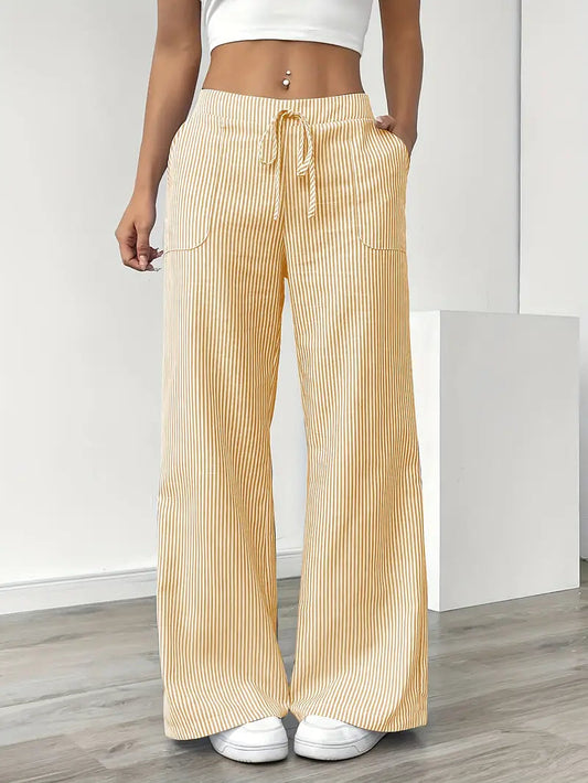 Women's Striped Wide Leg Drawstring Trousers