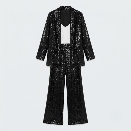 Sequin Cardigan Wide Leg Pants Set