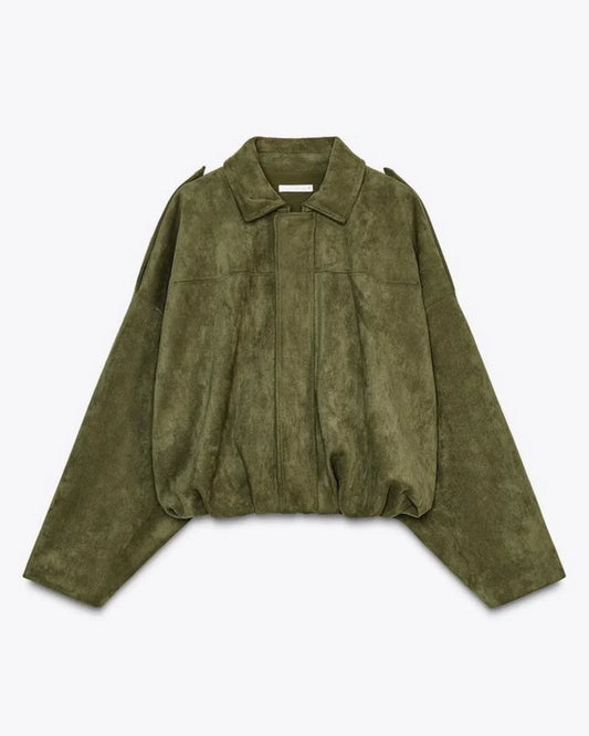 Oversized Faux Suede Utility Jacket