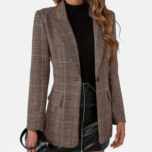 Structured Plaid Button Blazer