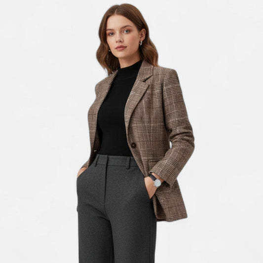 Structured Plaid Button Blazer