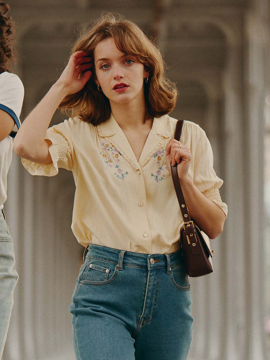 Floral Embroidered V-Neck Blouse