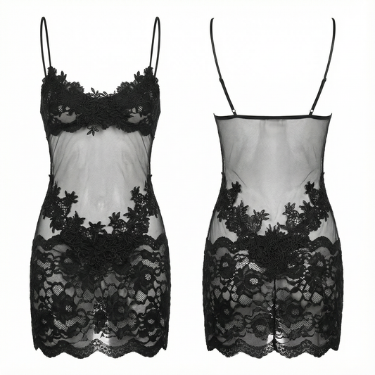 Sheer Embroidered Lace Slip Dress