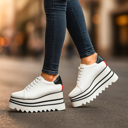 Dual Stripe Platform Sneakers With Treaded Sole