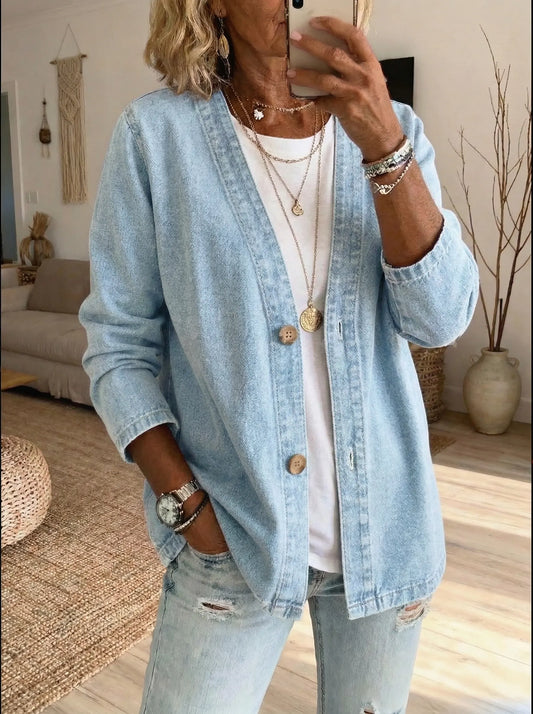 Button-Up Long Sleeve Denim Coat