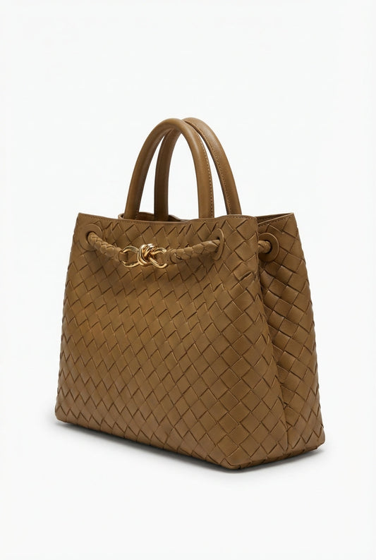 Braided Structured Medium Tote Bag with Top Handles