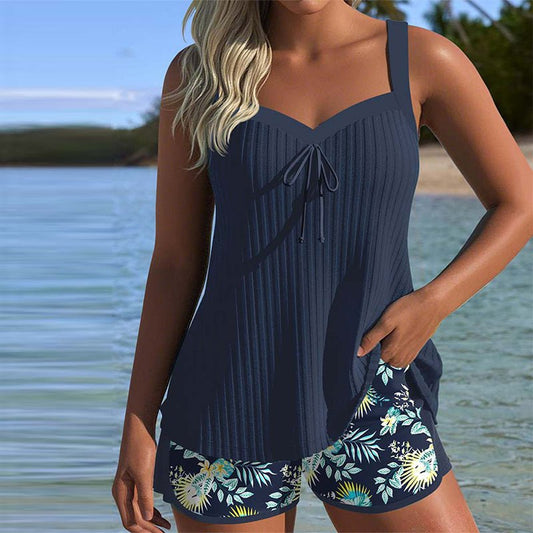 Striped Tankini Set With Swim Shorts