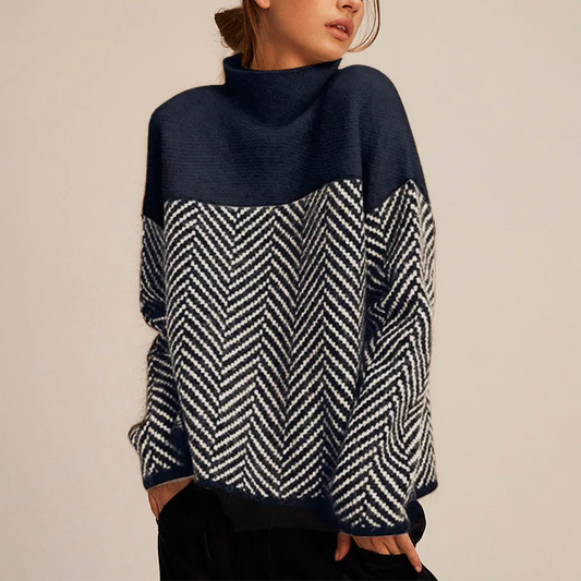 Women's Oversized Turtleneck Chevron Knit Jumper