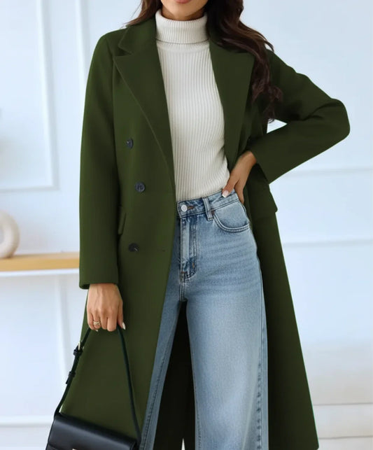Double-Breasted Long Wool-Blend Coat